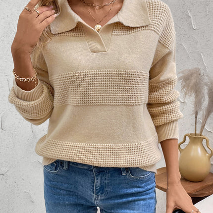 Perfee Johnny Collar Dropped Shoulder Sweater