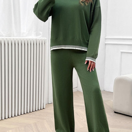 Devine Round Neck Dropped Shoulder Top and Pants Sweater Set