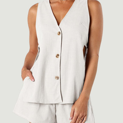 Full Size Button Up Top and Shorts Set