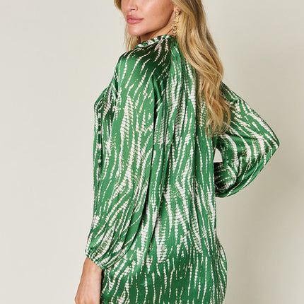 Double Take Full Size Printed Button Up Long Sleeve Shirt - Vickie Lynn's