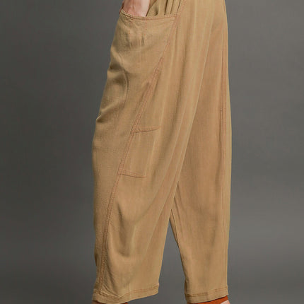 Umgee Elastic Waist Baggy Fit Pants with Pockets