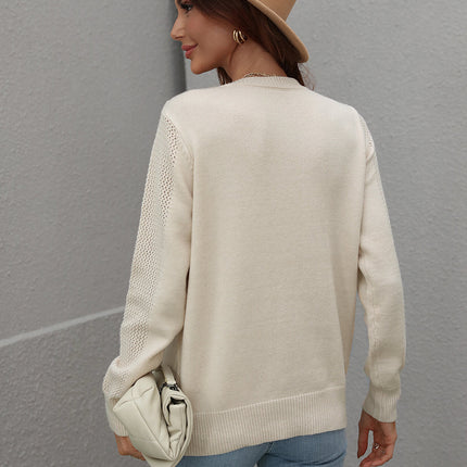 Double Take Fringe Detail Ribbed Trim Sweater