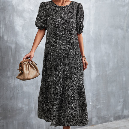 Printed Flounce Sleeve Tiered Dress