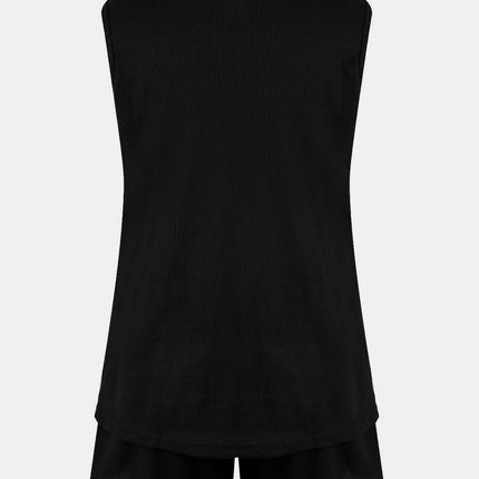 Full Size Waffle-Knit Notched Top and Shorts Set