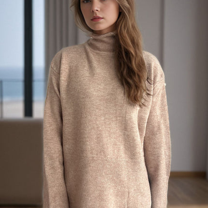 Side Slit Turtleneck Long Sleeve Sweater