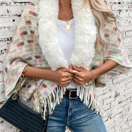 Fringe Fuzzy Open Front Poncho