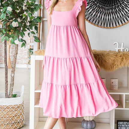 Reborn J Ruffled Sleeveless Tiered Midi Dress