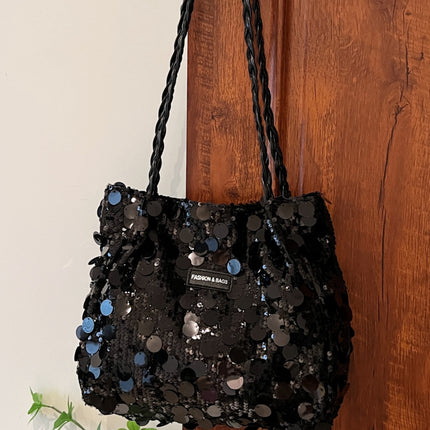 Sequin Braided Strap Shoulder Bag