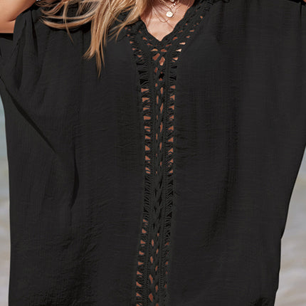 Cutout V-Neck Three-Quarter Sleeve Cover Up