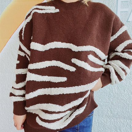 Contrast Round Neck Long Sleeve Sweater