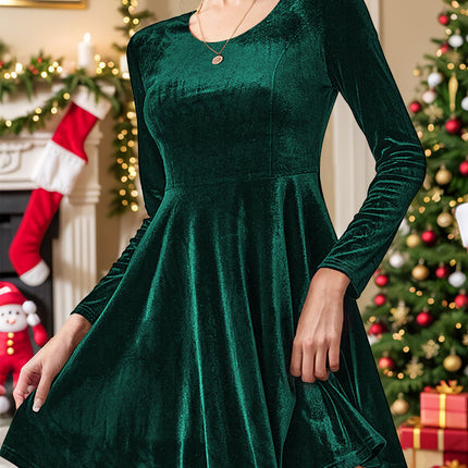 Round Neck Long Sleeve Knee Length Dress