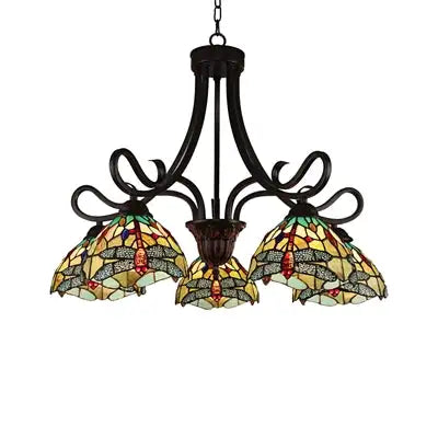 EMPRESS Dragonfly Tiffany-style Dark Bronze 5 Light Large Chandelier 27" Wide