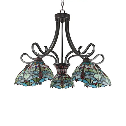 EMPRESS Dragonfly Tiffany-style Dark Bronze 5 Light Large Chandelier 27" Wide