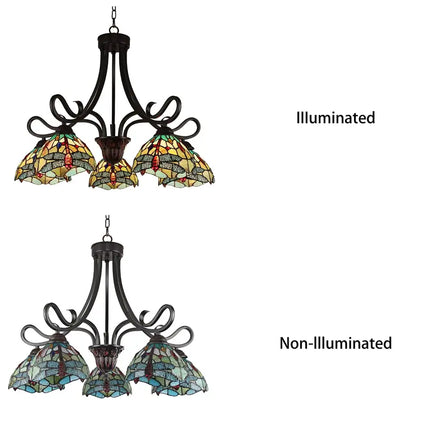 EMPRESS Dragonfly Tiffany-style Dark Bronze 5 Light Large Chandelier 27" Wide