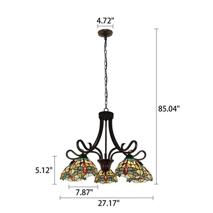 EMPRESS Dragonfly Tiffany-style Dark Bronze 5 Light Large Chandelier 27" Wide