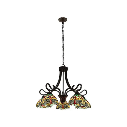 EMPRESS Dragonfly Tiffany-style Dark Bronze 5 Light Large Chandelier 27" Wide