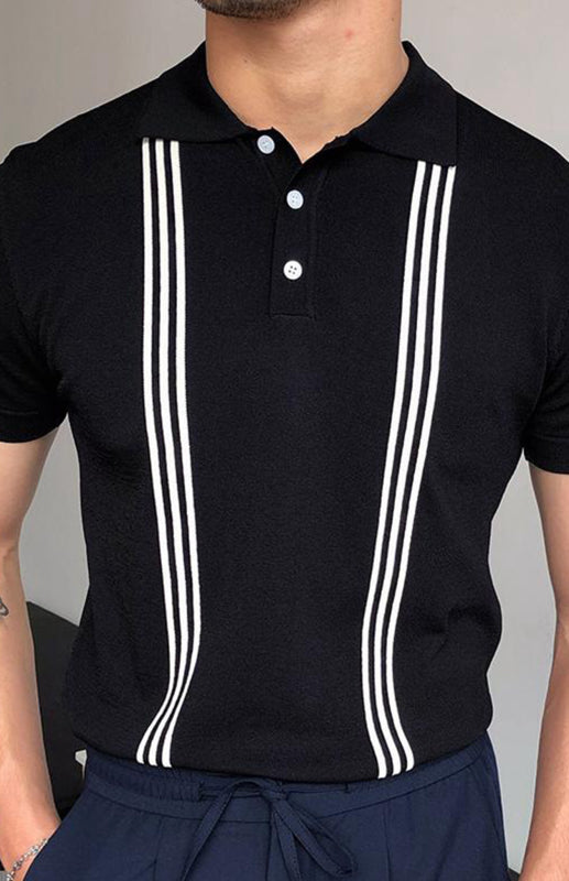 T-Shirt Black Short Sleeve Slim Polo