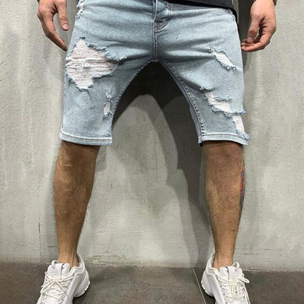 Men's Fashion Mid Waist Ripped Slim Short Jeans