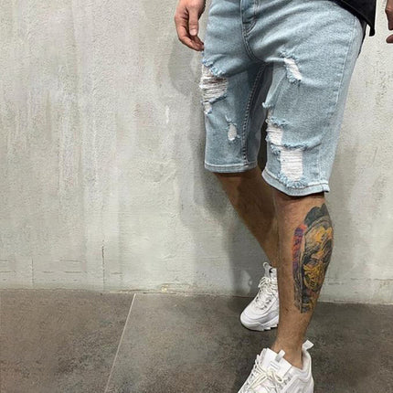 Men's Fashion Mid Waist Ripped Slim Short Jeans