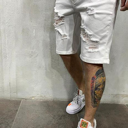Men's Fashion Mid Waist Ripped Slim Short Jeans