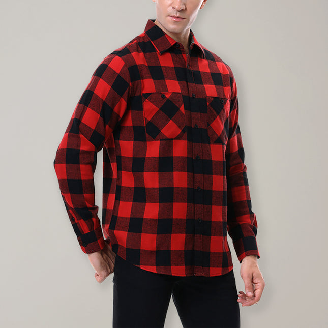 Men's facecloth plaid long-sleeved lapel shirt