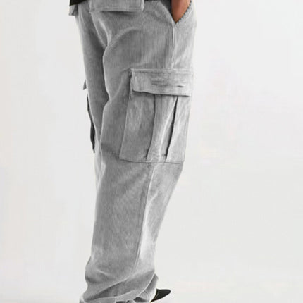 Corduroy multi-pocket straight trousers men's sweeping pants men's casual loose trousers