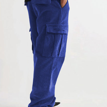 Corduroy multi-pocket straight trousers men's sweeping pants men's casual loose trousers