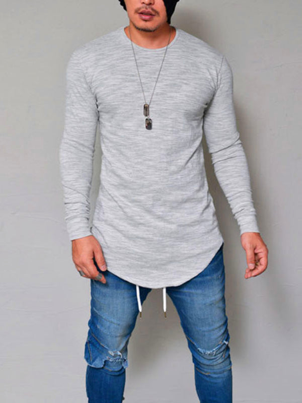 Long Sleeve Solid Color Round Neck Slim Men's T-Shirt Top