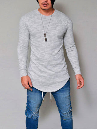 Long Sleeve Solid Color Round Neck Slim Men's T-Shirt Top