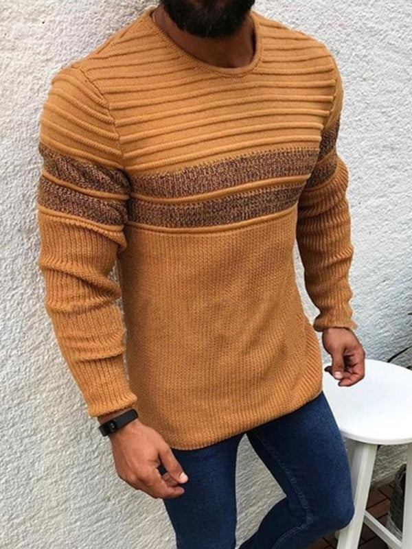 Men's Colorblock Stripe Casual Crew Neck Pullover