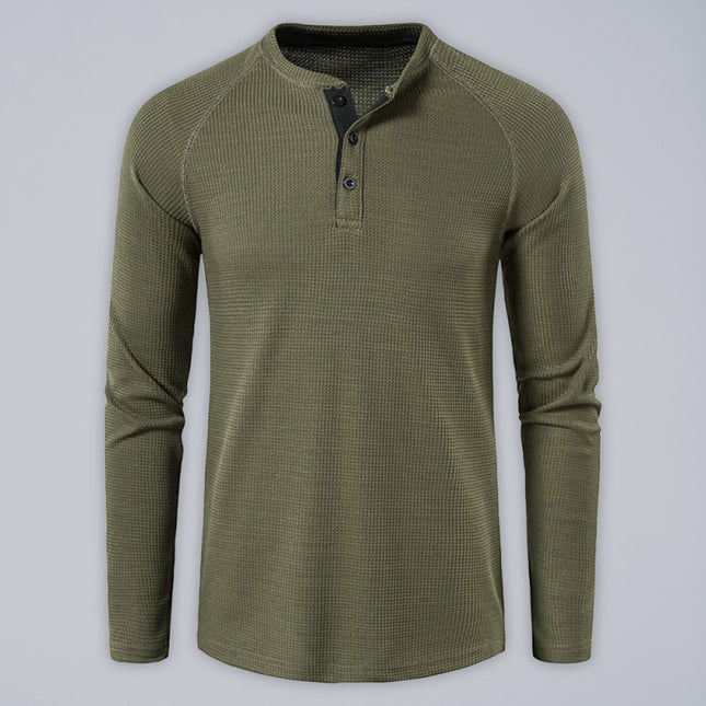 Men's solid-color basic button-down long-sleeve T-shirt