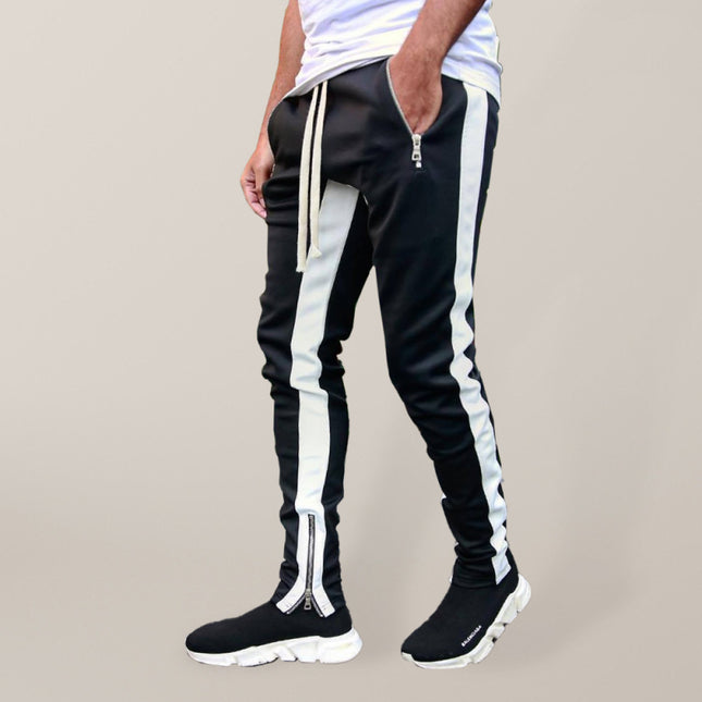 Men's color-block casual double-pocket multi-zipper sportspants