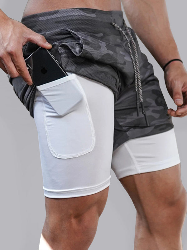 Men's athleisure fake two-piece shorts