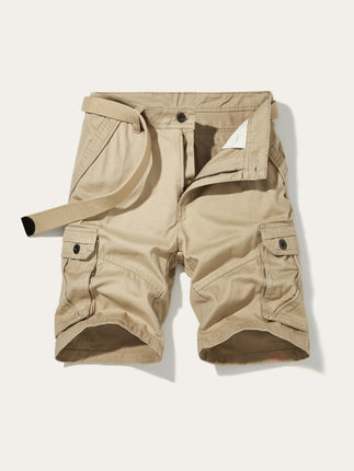 Men's Solid Color Casual Multi-Pocket Cargo Shorts（Without Belt）