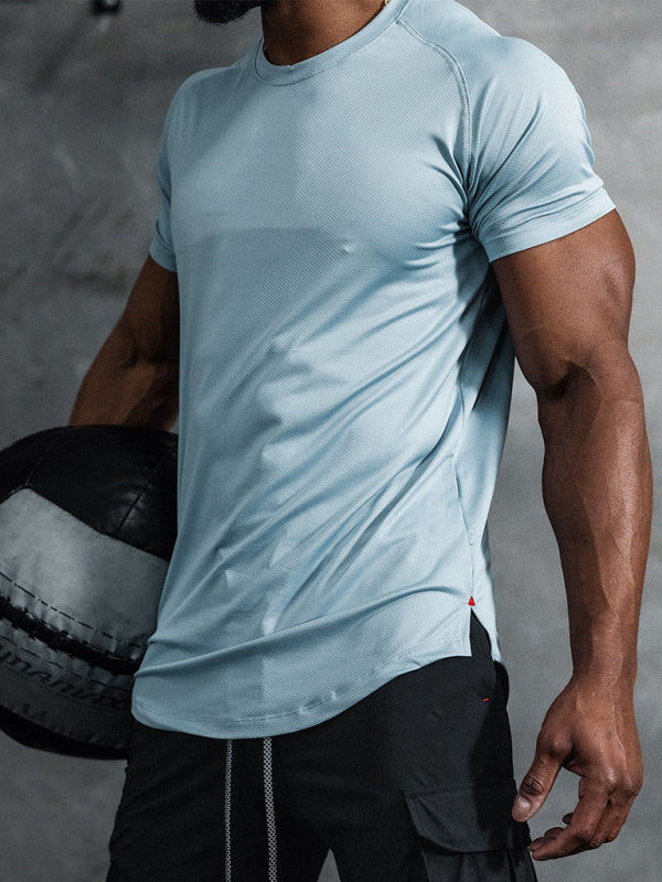 Men's Mesh Breathable Quick Dry Fitness Training Stretch Solid Color Casual T-Shirt