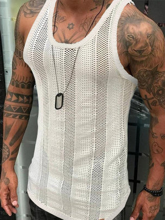 Thin Sleeveless Men's Vest White Mesh Hollow Sports Top