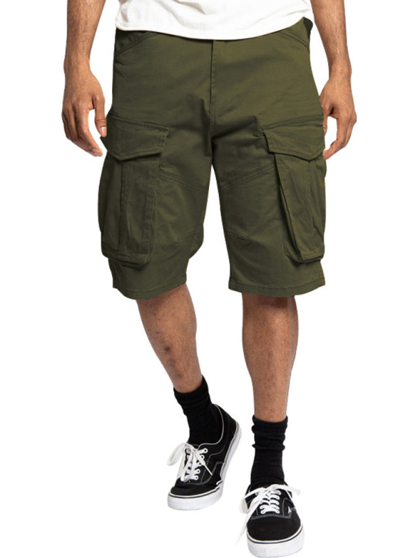 Men's Solid Color Multi-Pocket Casual Cargo Shorts