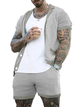 Short-sleeved shorts Knit lapel cardigan Short-sleeved men's suit