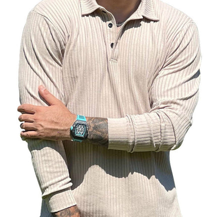 New Men's Lapel Long Sleeve T-Shirt Slim Fit Sports Lapel Polo Shirt