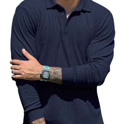 New Men's Lapel Long Sleeve T-Shirt Slim Fit Sports Lapel Polo Shirt