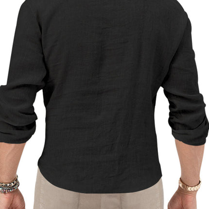 New Men's Henry Long Sleeve T-Shirt Slim Fit Solid Color Large Size Deep V Neck Shirt