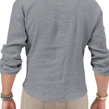 New Men's Henry Long Sleeve T-Shirt Slim Fit Solid Color Large Size Deep V Neck Shirt