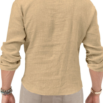 New Men's Henry Long Sleeve T-Shirt Slim Fit Solid Color Large Size Deep V Neck Shirt