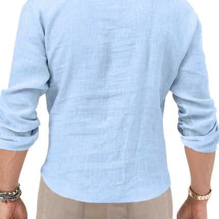 New Men's Henry Long Sleeve T-Shirt Slim Fit Solid Color Large Size Deep V Neck Shirt