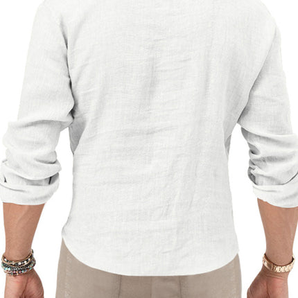 New Men's Henry Long Sleeve T-Shirt Slim Fit Solid Color Large Size Deep V Neck Shirt