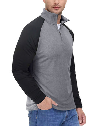 New Men's Long Sleeve Zipper High Collar Color Block Outdoor Stand Collar Sweatshirt Top