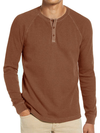 New Men's Round Neck Waffle Henley Shirt