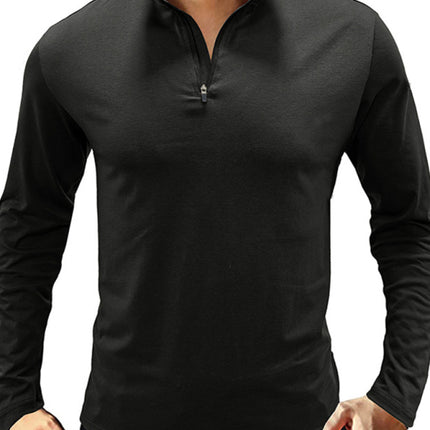New Men's Long Sleeve Stand Collar Pullover Zip Polo Shirt