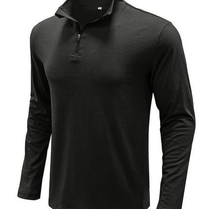 New Men's Long Sleeve Stand Collar Pullover Zip Polo Shirt