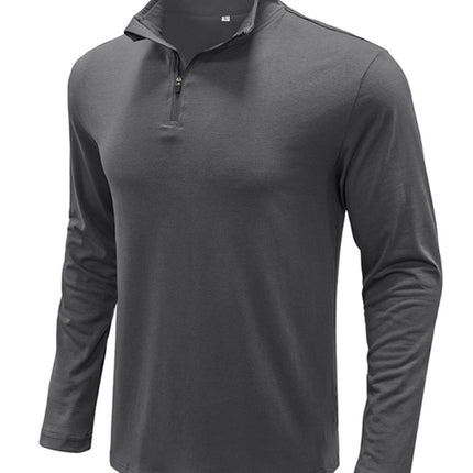 New Men's Long Sleeve Stand Collar Pullover Zip Polo Shirt